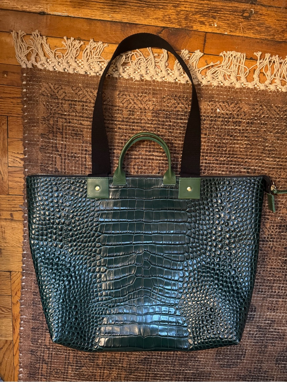 Clare V. Zip Sac Green Croc-Embossed leather Tote Bag